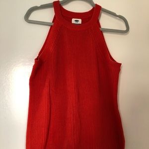 Red/orange high neck knitted sleeveless sweater